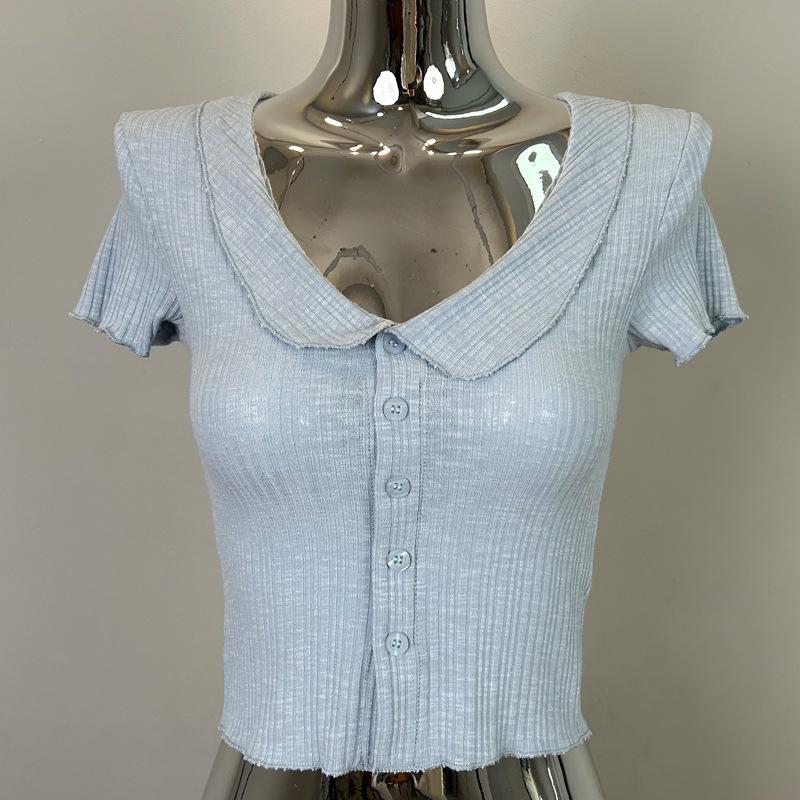 

Новое поступление: Милая, Молодящая футболка с коротким рукавом, отложным воротником и сексуальной, подчеркивающей фигуру посадкой. One Size серый/синий