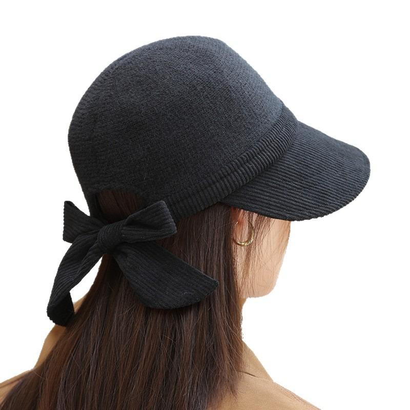 Autumn and Winter Hat Women's Big Brim Showing Face Small Bucket Hat Retro Versatile Yarmulke Hat Bow Basin Hat