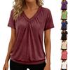 Women's Casual -Color V-Neck Loose-Fit Short-Sleeve Pullover