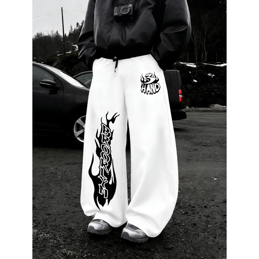 Spodnie Joggingowe Street Style Męskie Codzienne Spodnie Sportowe Wzór Płomieni Szerokie Nogawki Spodnie Sportowe Modne Męskie Must Have