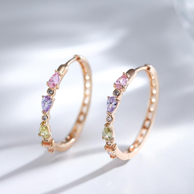Shiny Natural Zircon Big Hoop Earrings For Women Wedding Jewelry New Design  Rose Gold Color Fine Daily Dangle Earrings
