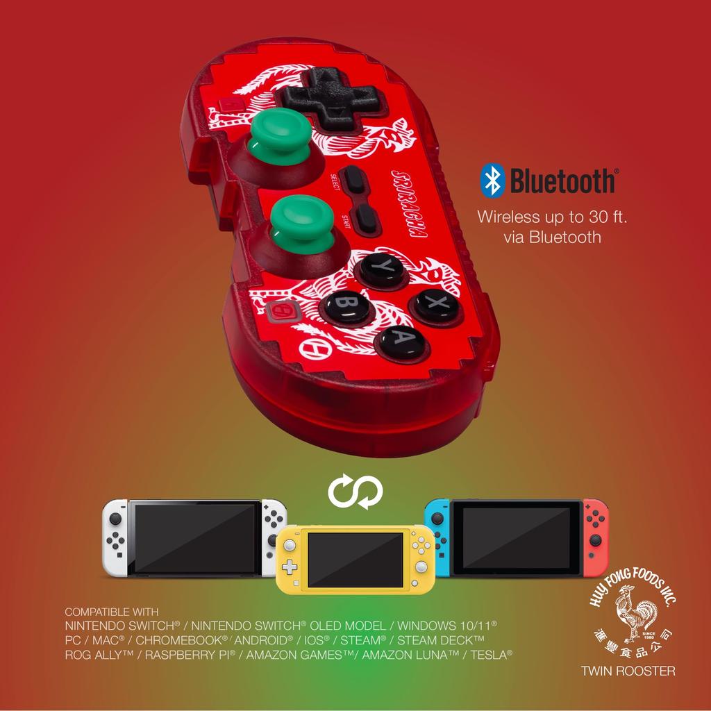 Hyperkin Limited Edition Bluetooth Wireless Controller Pixel Art Design Official Sriracha Twin Rooster Motif Compatible with Nintendo and &