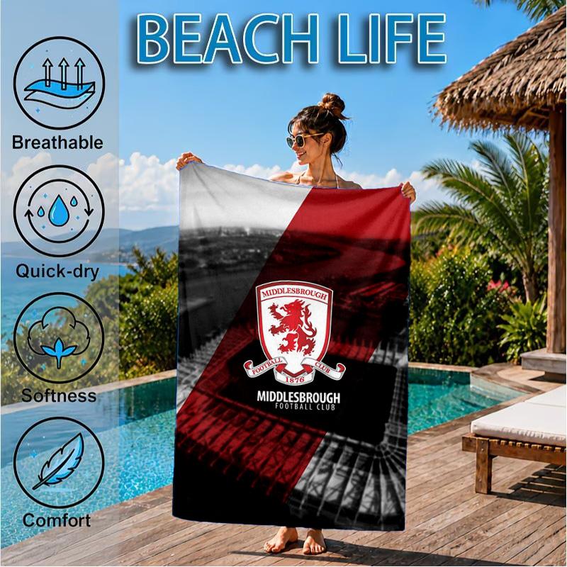 Football Club Emblem Printed Microfiber Beach Towel, Soft And Absorbent, Quick-Dry, Ideal for Summer Travel, Beach Essential, Swimming Pool