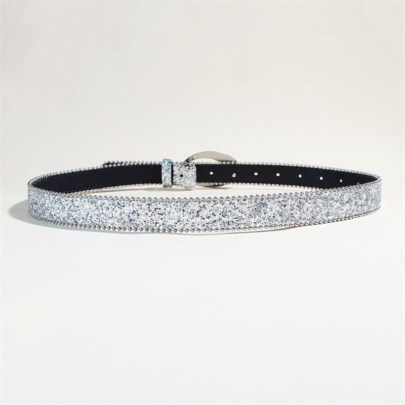Women's Glitter Rhinestones Studded PU Belt Adjustable Waistband For Jeans Casual Party Wear