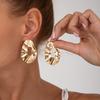 Wind Liquid Metal Pleated Stud Earrings Fashionable Geometric Hollow Glossy Earrings Women