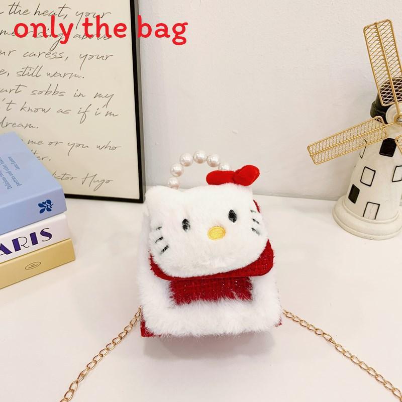 Melody Hello Kitty Puppen Dekor Schulter Crossbody Tasche Künstliche Perlenhenkel für den täglichen Gebrauch
