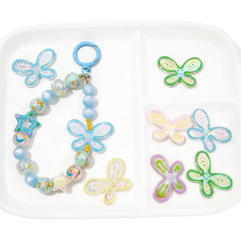 Acrylic Oil Drop Hand-painted Butterfly Beads for DIY Jewelry