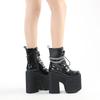 Fashion Woman Lace Autumn Boots Womens Ladies Chunky Wedge Platform Black Patent Leather Ankle Boots Punk Goth New Arrival 2025