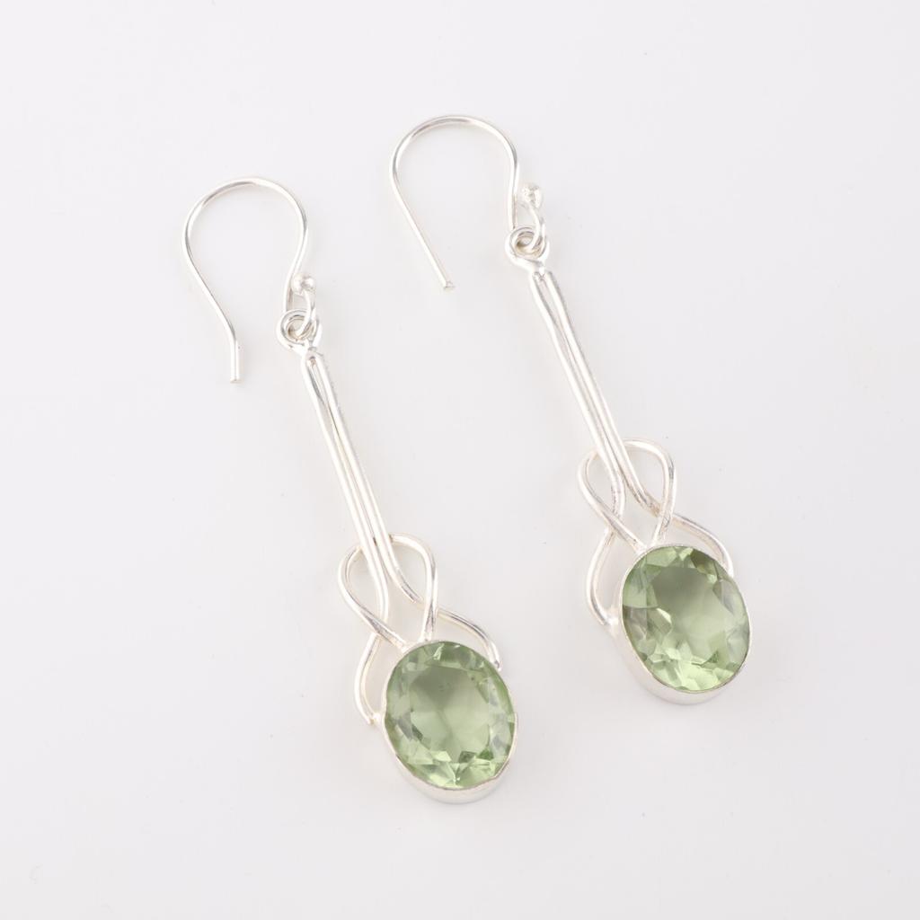 Green Amethyst Gemstone 925 Sterling Silver Jewelry Handmade Hook Earrings 1.76" EE-171-16