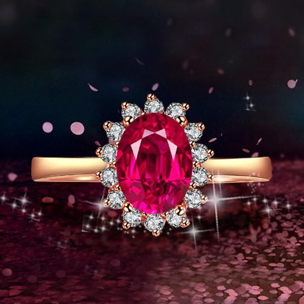 

Vintage Ruby Open Ring 18K Rose Gold Engagement Silver Jewelry Unique Gift for Women adjustable