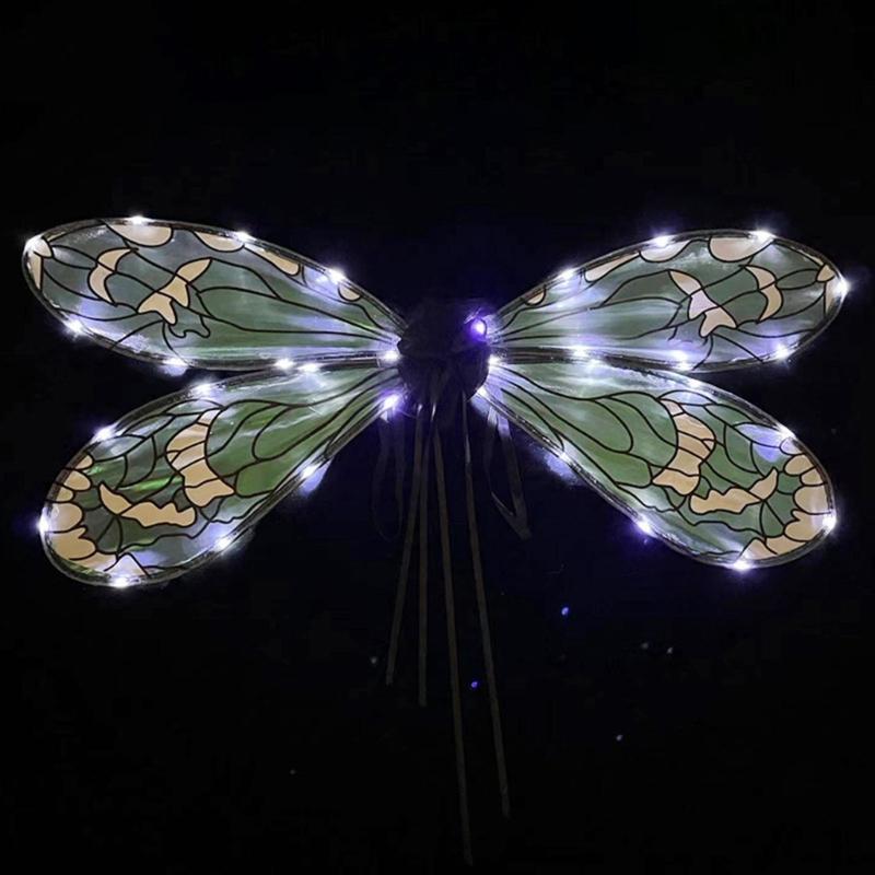 Dress Up Cicada Wing Light Up Dragonflies Wing Halloween Costume Wing LED Elves Wing Princess Wing for Women Girls Teens