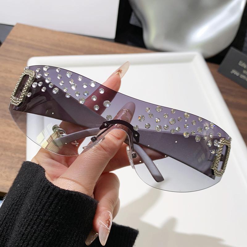 New Fashion Handmade Diamond Women's Large Frame Sunglasses Frameless Diamond Sunglasses Fashion Square Sunglasses