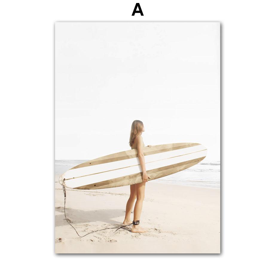 Beach Surfboard Starfish Reeds Summer Surf Landscape Beige Posters Canvas Painting Wall Art Pictures For Living Room Decor