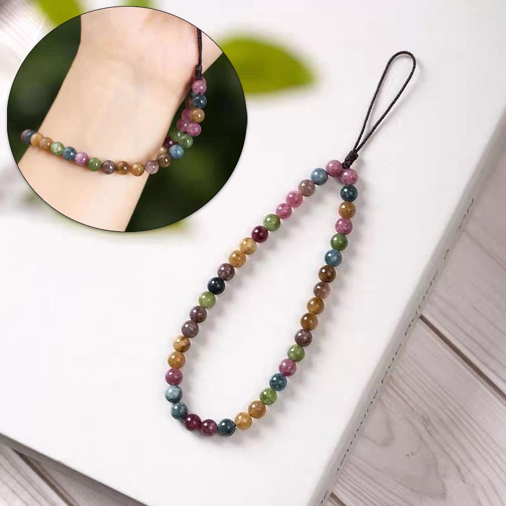 Natural Tourmaline Phone Strap Charm Rope Keychain Pendant Wristlet Ring Accessory for Women and Girls Cute Lanyard
