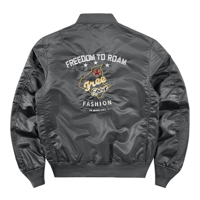 Autumn Men MA-1 Flight Bomber Jacket Badge Embroidery Patches Rib Knit Collar Zip Up Windproof Army Pilot Military Streetwear Casual Outerwear Coat