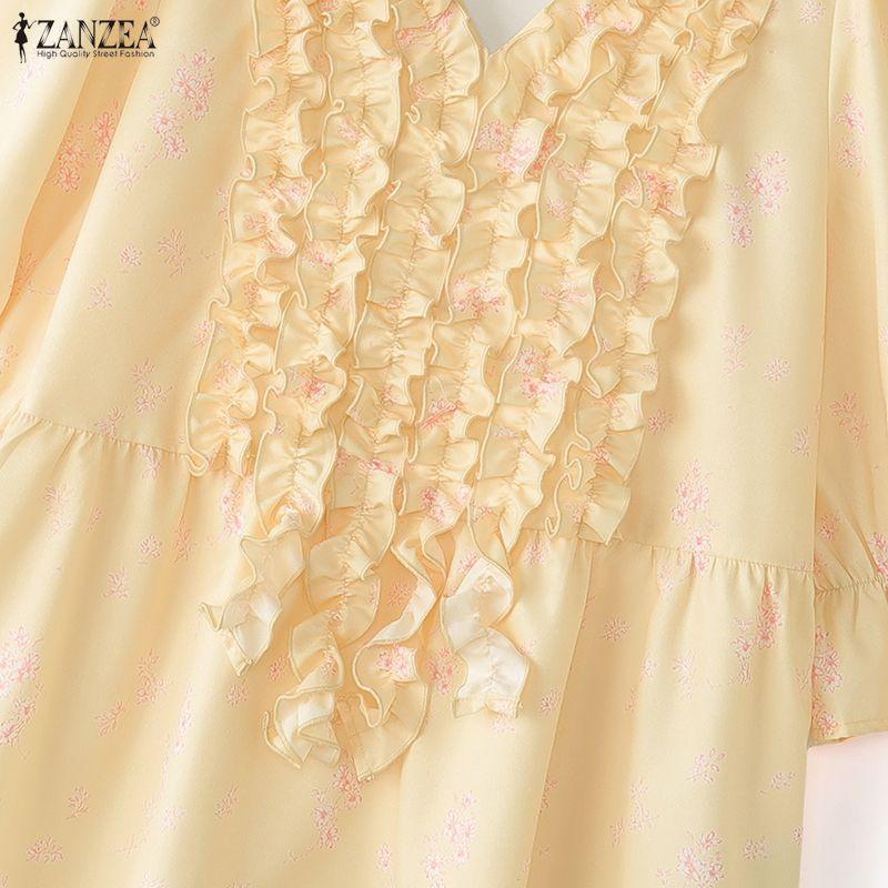 ZANZEA Women Elegant Floral Print Summer Casual V-Neck 3/4 Sleeve Blouse