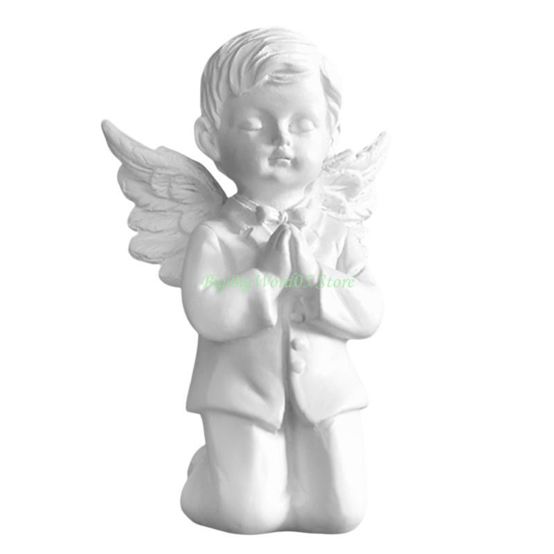 24TE Praying Angelic Boy Girl Resins Statue for Home Table Decors Spiritual Ornament