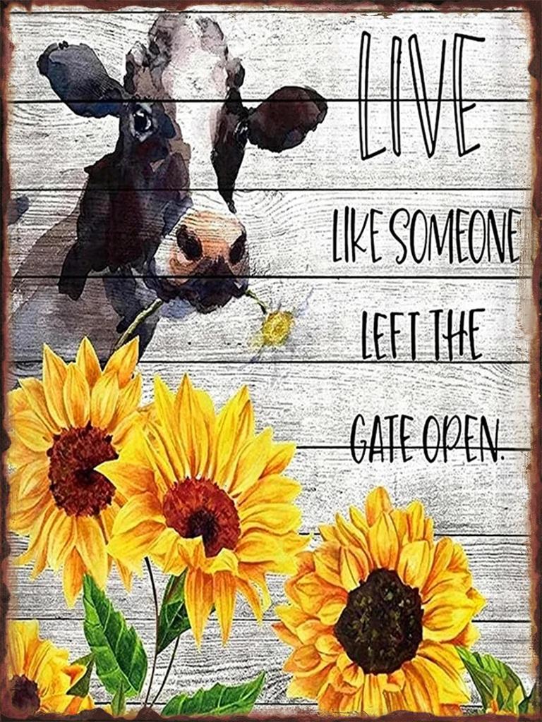 Fun Cattle Iron Plate Poster Farm Metal Tin Sign Pet Shop Garden Hanging Paintings Cute Cow Pattern Home Wall Decoration Plaque