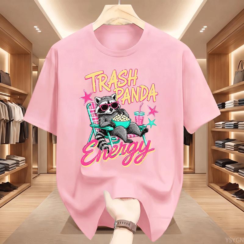Trash Panda Energy Tshirts Raccoon Funny Animal Graphic T Shirts Casual Round Neck Printed Cotton Short Sleeve Tees Tops