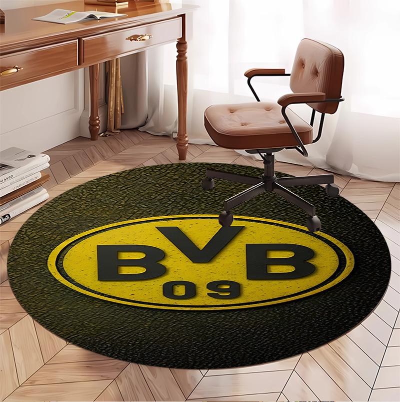 Borussia Dortmund Pattern Round Rug, Indoor/Outdoor Mat, for Picnic, Gameroom, Bedroom, Office, Living Room, Home Decor Carpet, Birthday Gift
