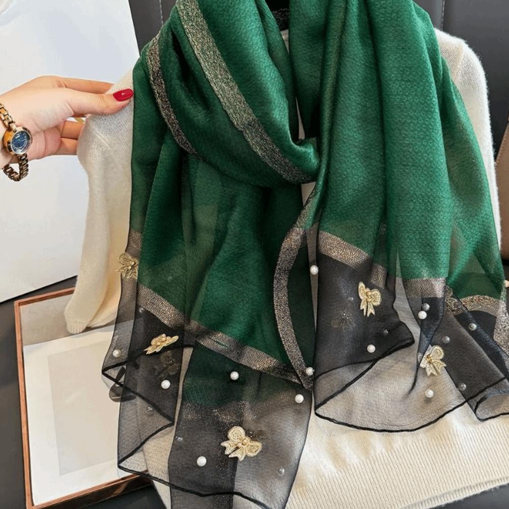 Elegant Thin Silk Scarf Bow Lace Scarf Wraps Fashion Embroidery Scarf Spring