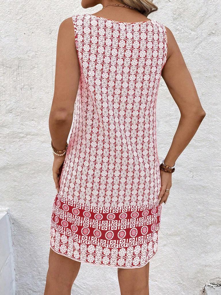 European & American Summer Plaid Print Casual Round Neck Dress for Women