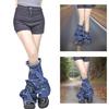 Women Distressed Jeans Leg Warmer with Buckled Strap Punk Flared Long Socks Denims Leg Cover with Pocket Streetwear