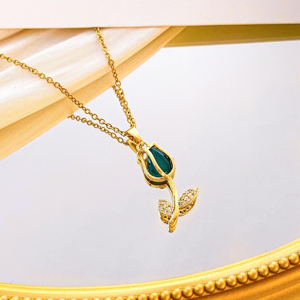 Halskjede Dame Opal Tulipan Halskjede Nisjedesign, Allsidig High-end Følelse Allsidig Titanstål Tilbehør