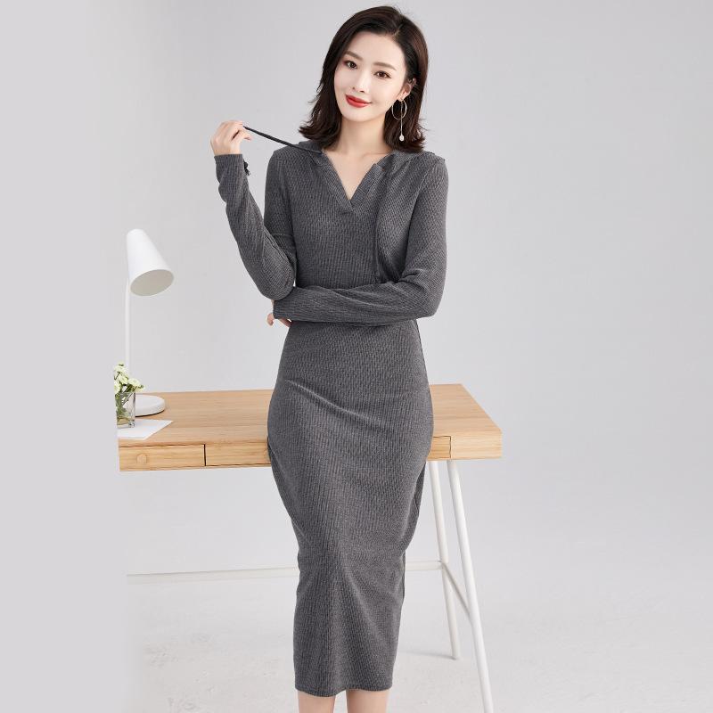 Temperament Langarm-Kleid mit halbhohem Kragen Frühling Neue Damen Koreanischer Stil Einfarbig Mode Bodenbildung T-Shirt Rock S black