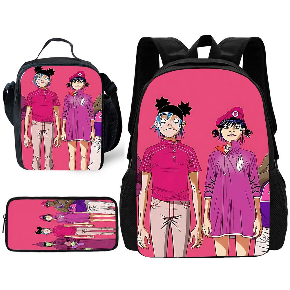 Child School Virtual Character Gorillazs-Backpack with Lunch Bags ,Pencil Bags ,School Bags for Boys Girls Best Gift