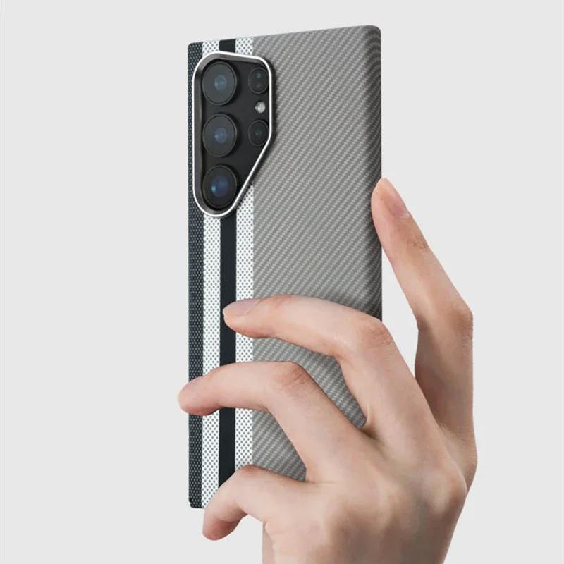 Fashion Carbon Color Texture Magnetic Case For Samsung Galaxy S26 S25 S24 S23 Ultra Metal Lens Wireless Charging Hard PC Cover