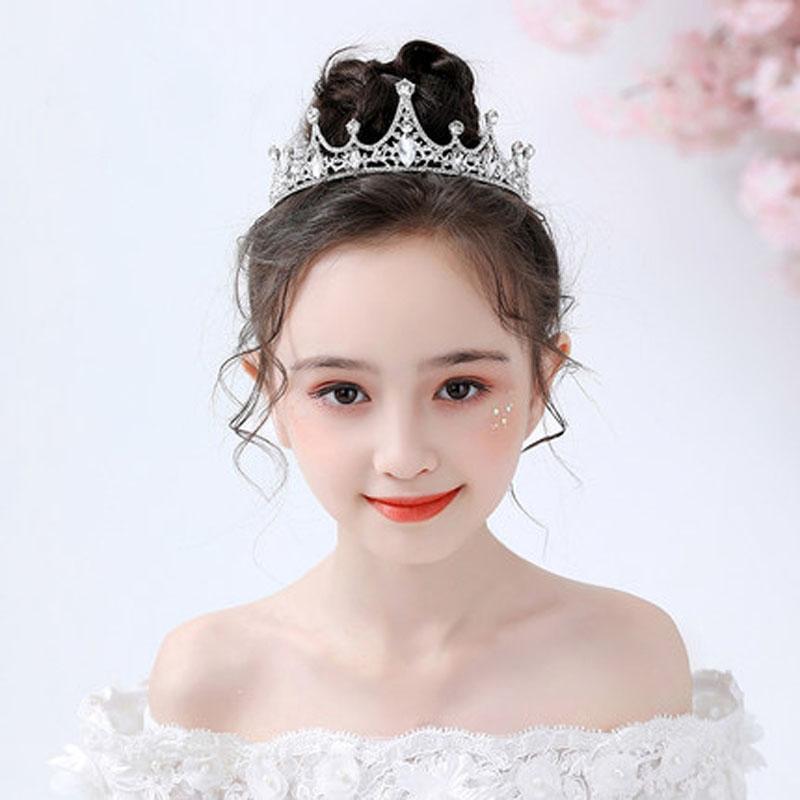 Fashion Gold Silver Color Crystal Crowns For Kids Child Girls Pearls Tiaras Diadems Wedding Hair Accessories Bridal Jewelry