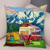 Pillowcase Happy Camper Cartoon House Travel Car Cushion Cover Sofa Home Super Soft