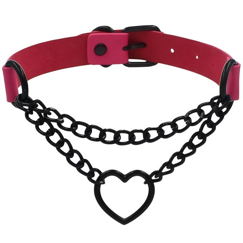 Eco-friendly PU Leather European and American Harajuku Peach Heart Black Chain Collar Necklace Necklace Trend Love Collar Neck Neck Collarbone Chain