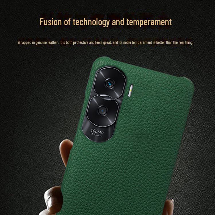Honor X40 Genuine Leather Litchi Pattern Half-Cover Protective Case
