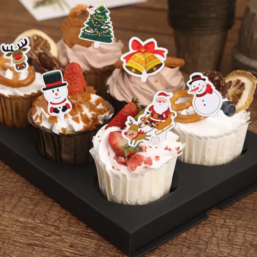 Lanito Cupcake Toppers, Cute Christmas Cake Decorations, 74 Pieces, for Fruits, Sweets, and Lunch Boxes, Party Supplies, Merry Christmas Decorations