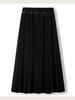 Black A-Line Golden Velvet Elastic Waist Mid-Length Skirt for Women - Plus Size, Spring/Autumn Fashion.