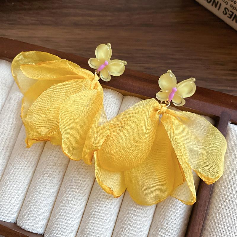 Super fairy pink flower love fringed earrings versatile temperament earrings light luxury earrings women