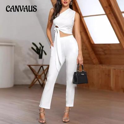 Completo da Donna a Colore Unico Sexy con Vita Segnata, Monospalla, Allacciatura e Pantaloni a Nove Punti