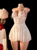 Sexy White Transparent Babydolls Exotic Dress Graceful Backless Female Night Women's Erotic Lingerie 2-piece Set Porn Nightgown