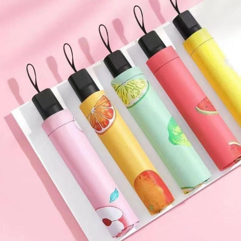 Black Rubber Handle Fruit Print Umbrella Small Lightweight Manual UV Protection Umbrella Windproof Compact Rain Umbrella