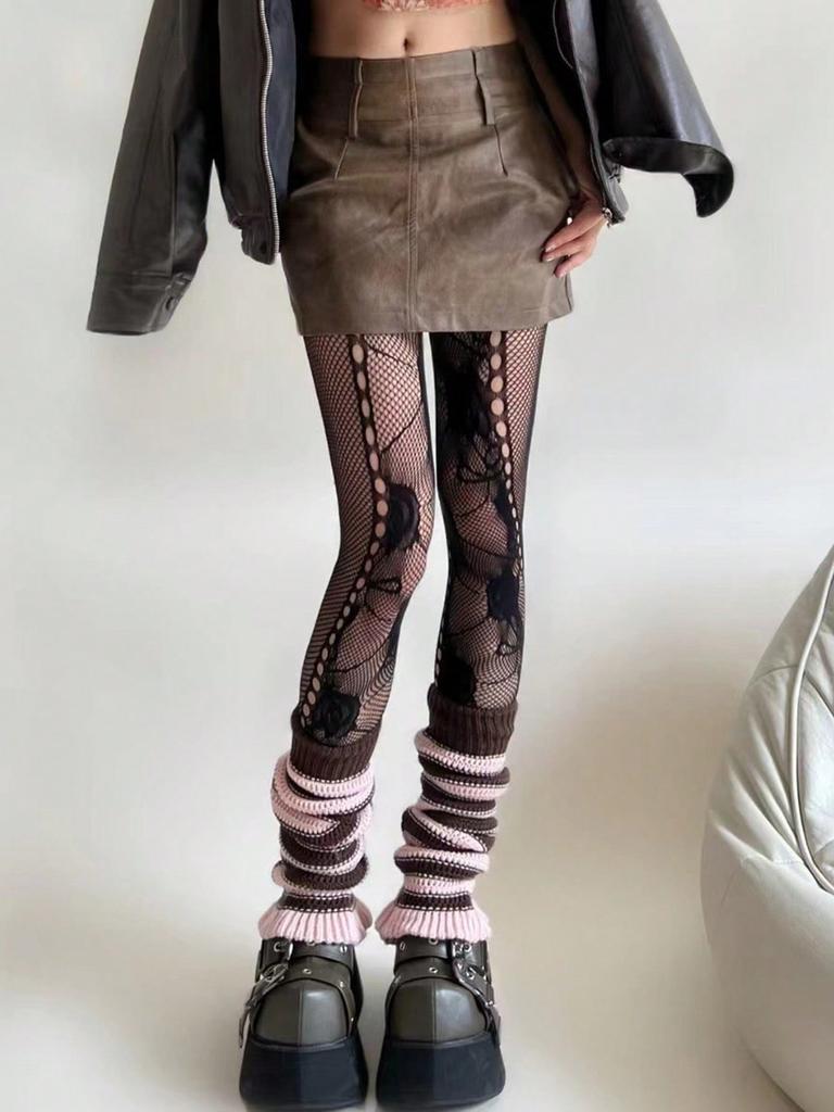 A Pair of Women's Fishnet Tights Fashion Y2k Lace Mesh Hole Base Lolita JK Pantyhose