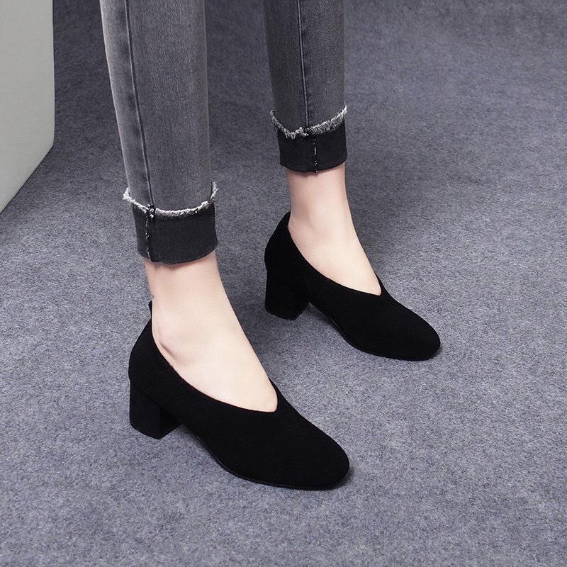 

Женская обувь ранняя весна новая повседневная круглый носок толстый каблук черный овчина тонкие туфли-лодочки на среднем каблуке 39 чёрный