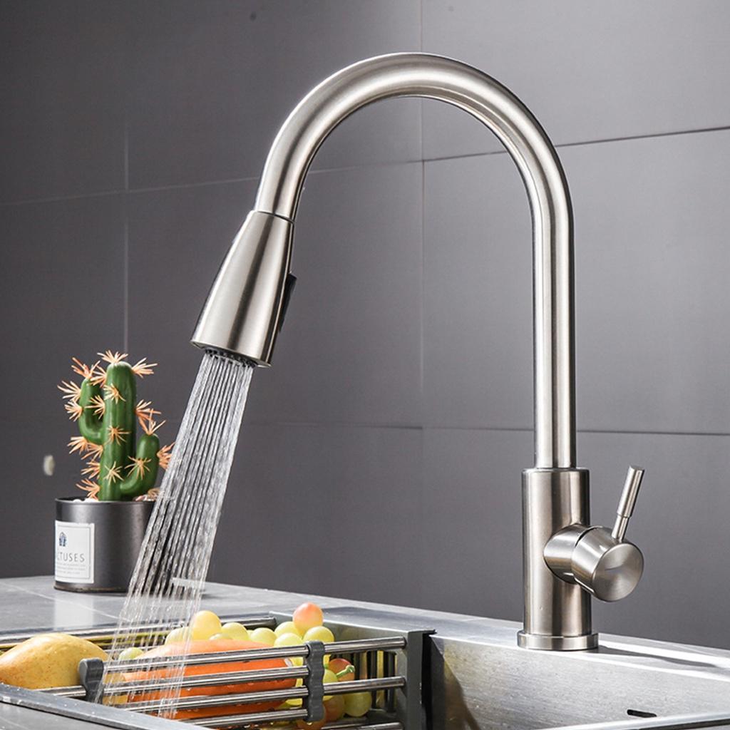 Rotatable Silver Stainless Steel Pull Out Type Faucet Sink Kitchen Water Mixer Taps Cold And Hot Water Head Nozzle New