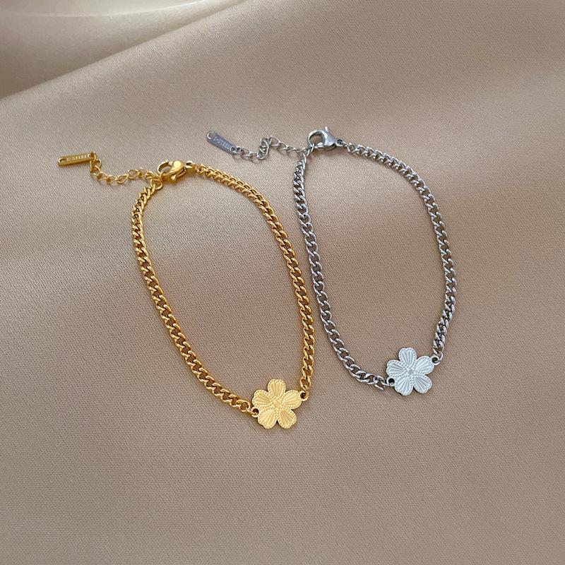 Dongmen Personality Minimalist Wind Five Leaf Flower Personality Chain Bracelet Female Retro Girlfriend