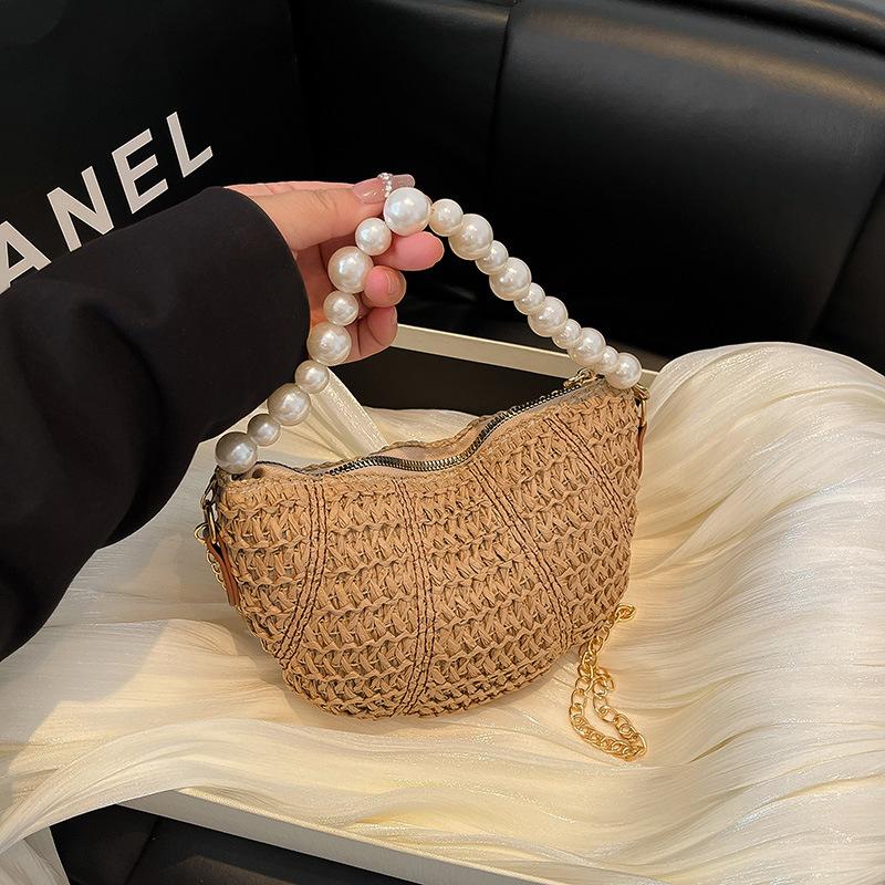 Spring New Casual Straw Woven Beading Shoulder Bags High Quality Personality Fashion Portable Crossbody Bags for Women