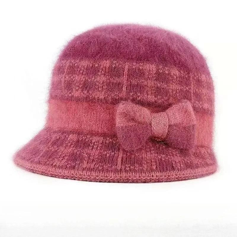 Women Dome Bow Bucket Cap for Women Winter Warm Windproof Beret Fashion Elegant Mother's Top Hat