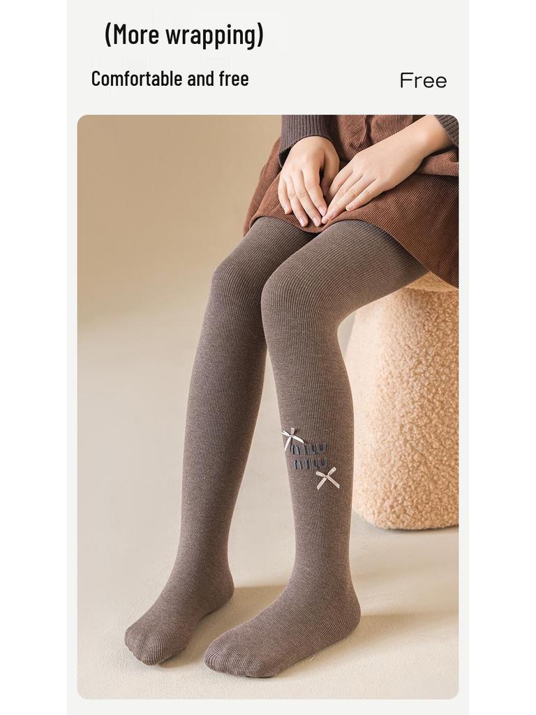 2025 Autumn-Winter Girls' Brushed Letter Leggings: Versatile White Elastic Tights