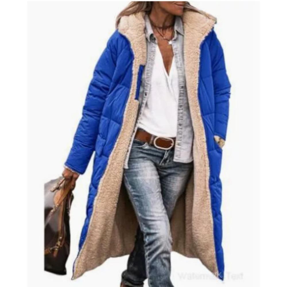 Solid Color Double-Sided Wear Hooded Cotton Coat, Thickened Slim Fit Long Sleeve Long Open Front Jacket