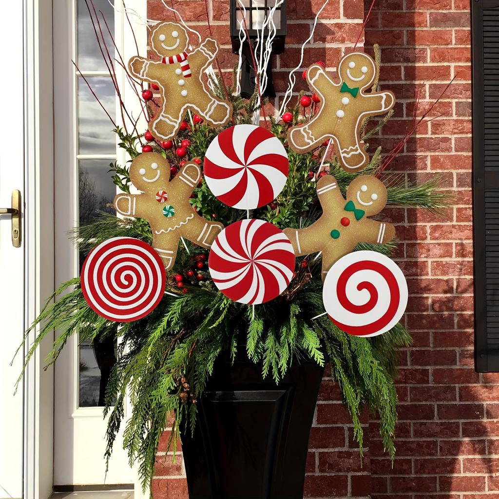 8pcs Large Gingerbread Man Christmas Tree Ornaments, Rustic Plastic Gingerbread Decorations, for Holiday Home, Office Vase Decor